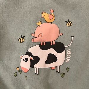Mori Charming Baby Animal Graphic Green Sweatshirt